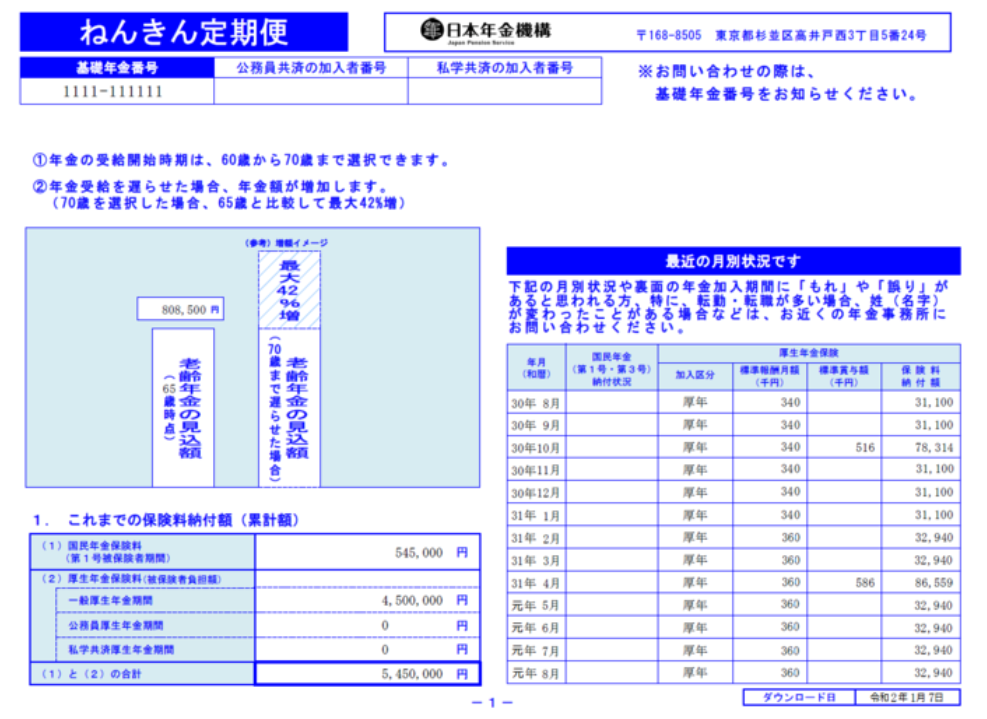 電子版ねんきん定期便