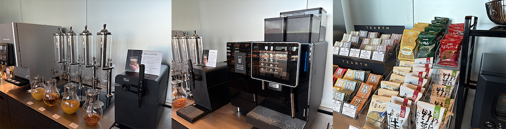 ソフトドリンクのコーヒーやジュース以外に、女性に嬉しいあたたかいスープや紅茶類も充実しています。